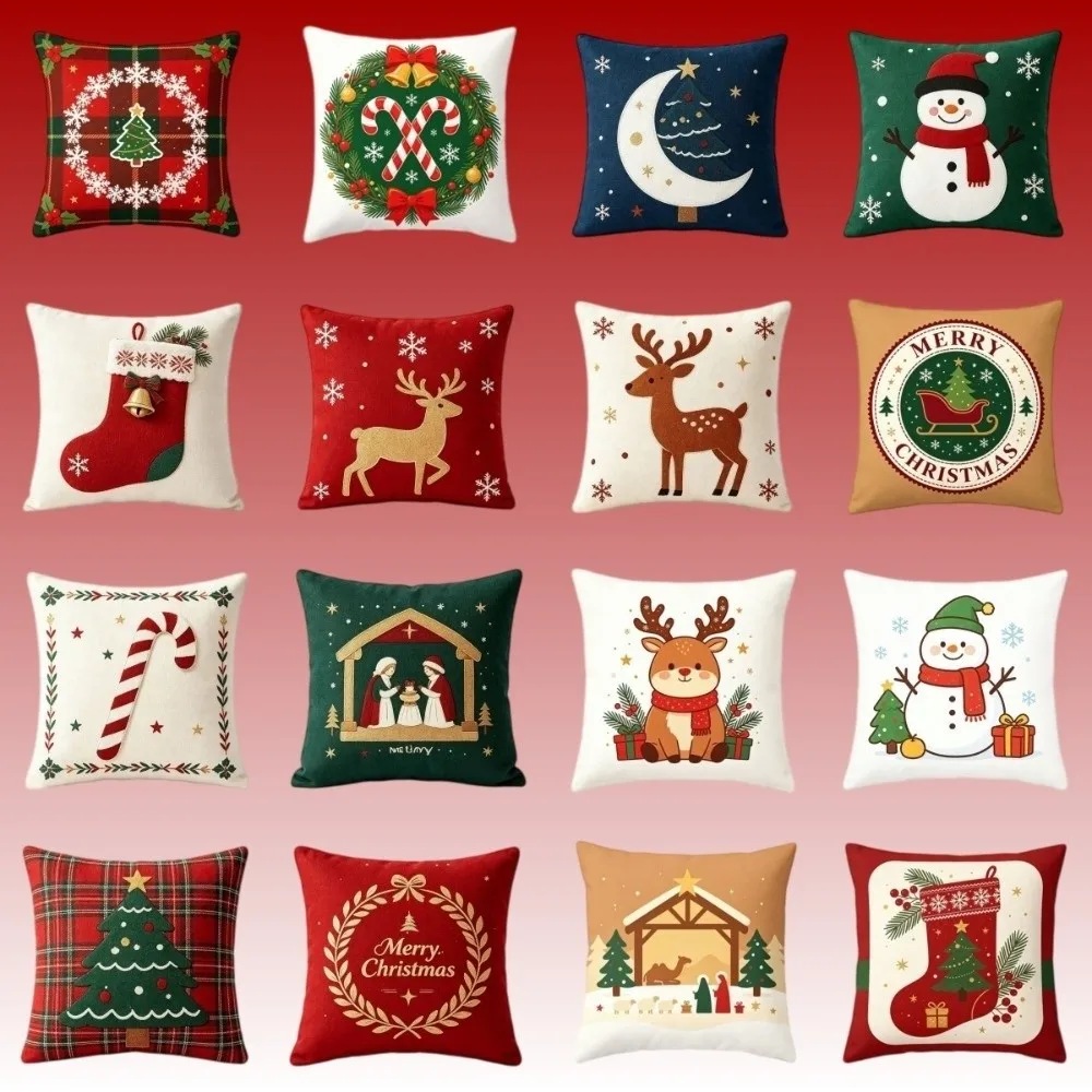 Soft Christmas Pillow Cover Christmas Tree Snowman Throw Cushion Case Elk Deer Candy Bowknot Xmas Tree Pillowslip