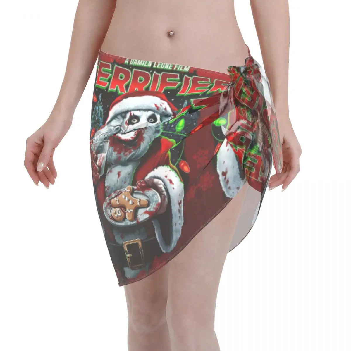 

Custom Poster Of T-Terrifiers 3 Halloween Christmas Women Short Sarongs Beach Wrap Beach Bikinis Wrap Beachwear