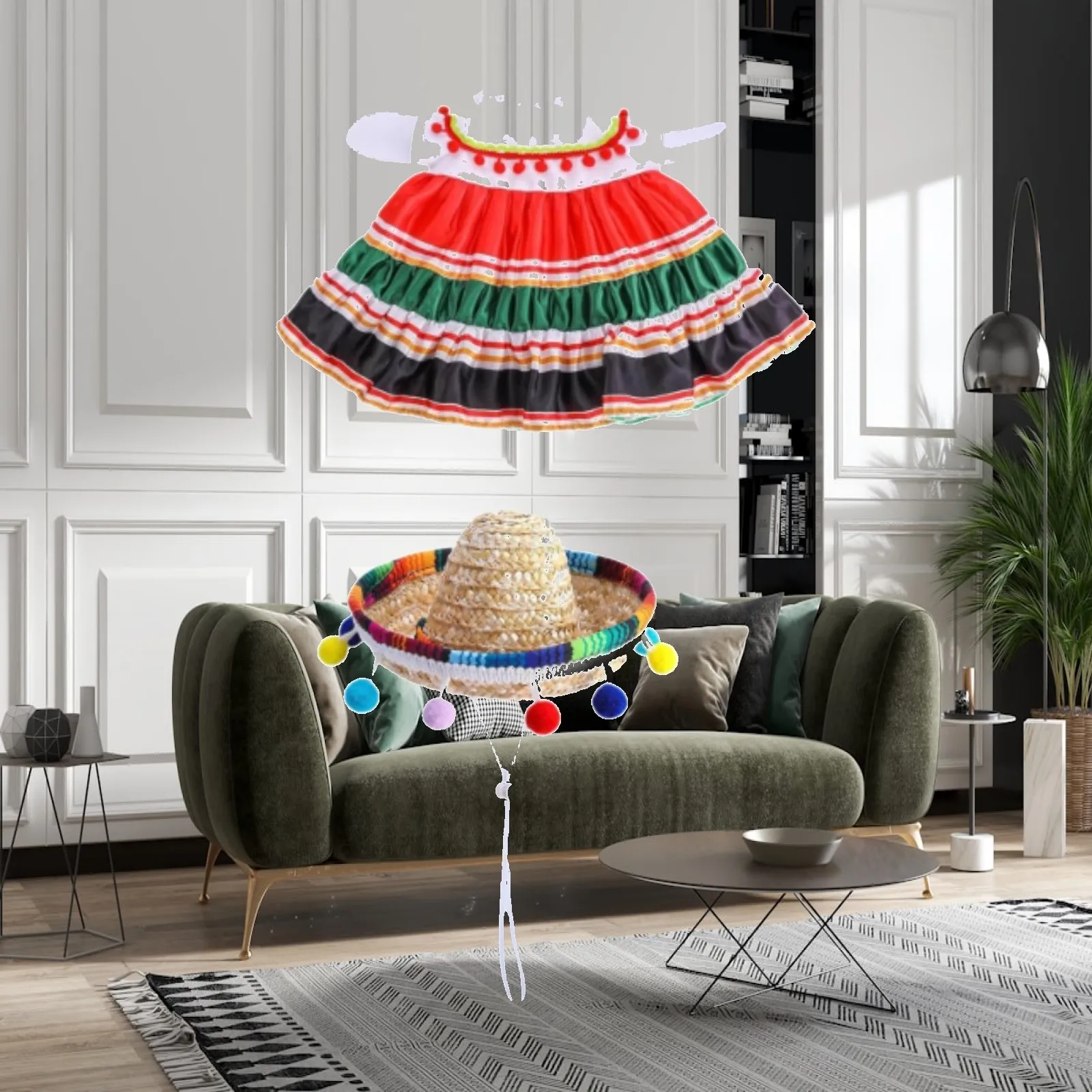 Porch Goose Outfit Mexican Sombrero Stylish Festivals Goose Clothes Striped Dress for Yard Outdoor Holiday Father's Day Lawn