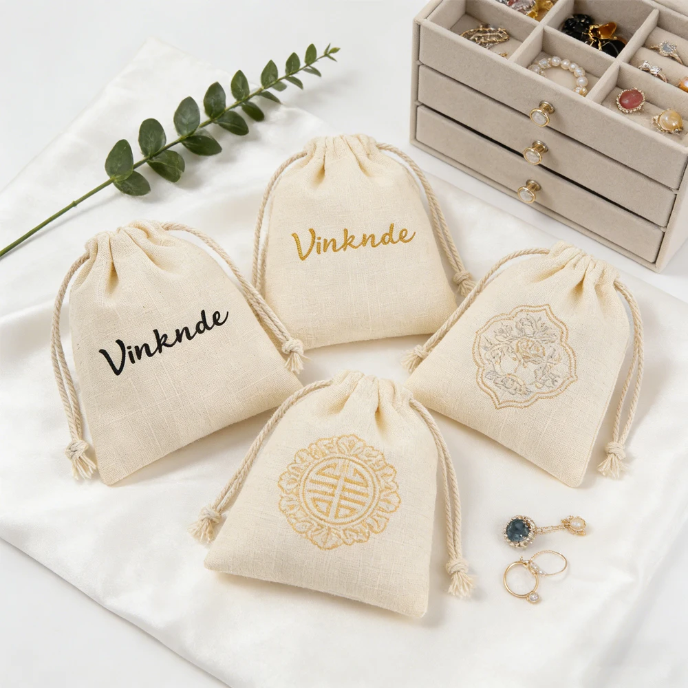 

Набор из 50/100 шт. натуральных хлопковых мешочков для украшений с завязками, подарочные мешочки из муслина с бантом, кармашки для косметики, упаковка для сувениров на вечеринку