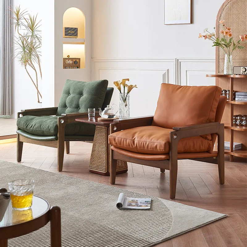 Nordic ash solid wood lounge chair home balcony three-piece set simple homestay microfiber leather upholstery sofa chair