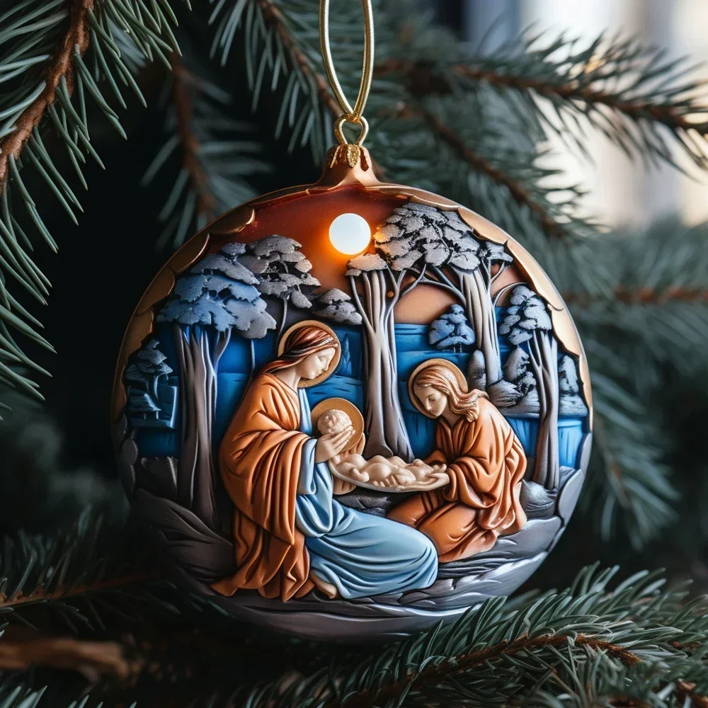 3D Easter Nativity Keepsake Christmas Ornament Acrylic Car Pendant Prayer Pendant Jesus Christ Religious Hanging Tree Decoration