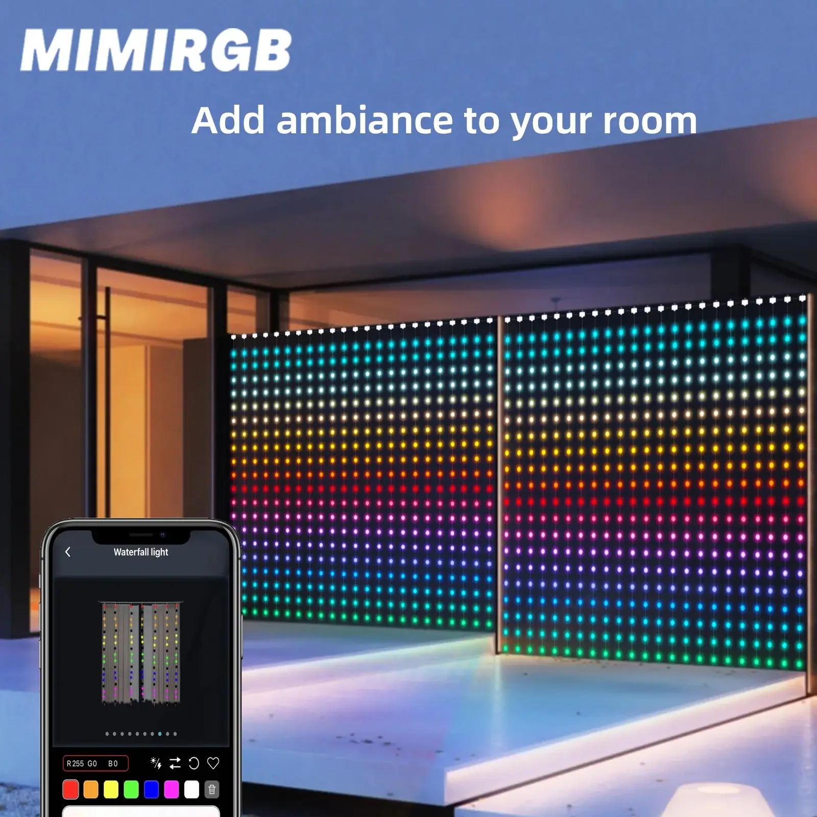 Smart RGB Color Curtain Lights, Music Sync LED, Window Light, Festival, Decorações noturnas e ao ar livre, Cor RGB, 300, 200 Lâmpadas Beads