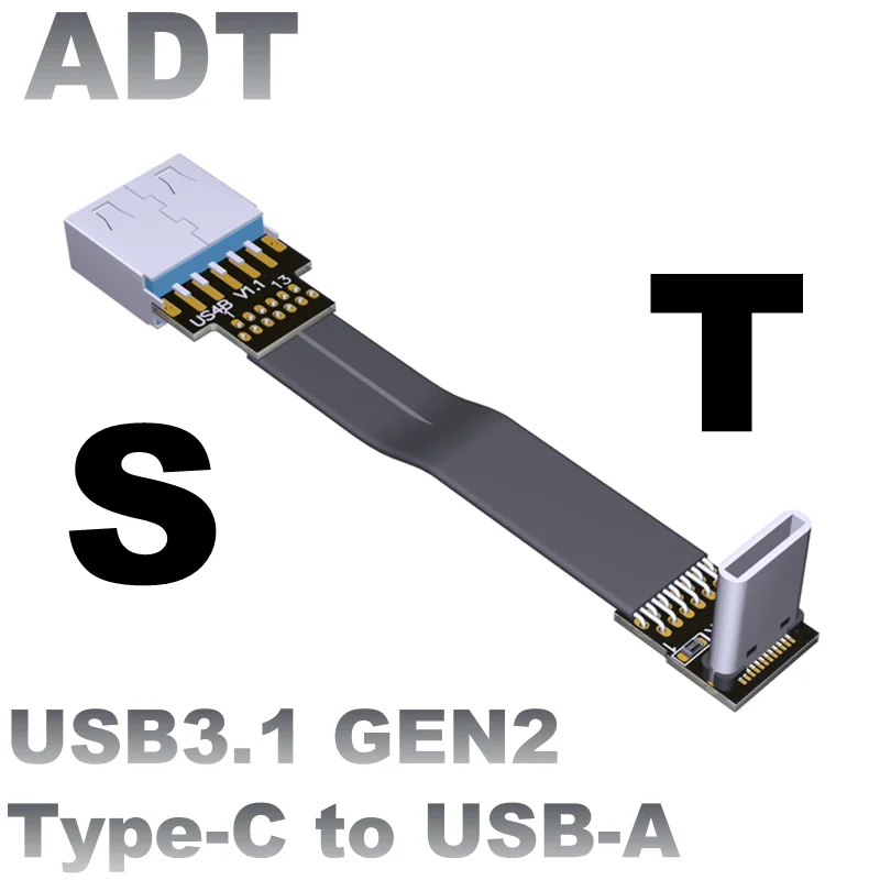 Short Black FFC USB C Cable FPV Flat Slim Thin Ribbon FPC 90 Degree Type-C to Standard USB a for Sync And Charging