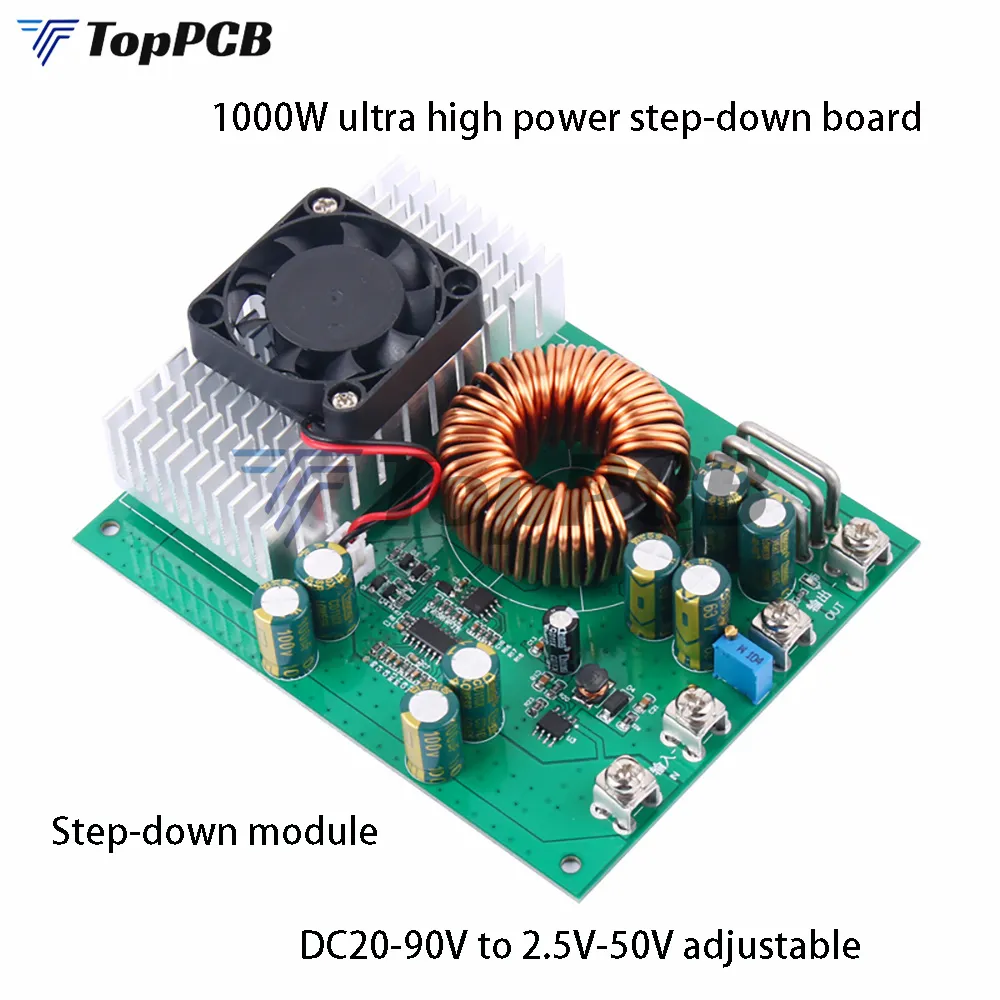 Step Down Buck Converter Module, Estabilizador de Tensão Largo, Fonte de Alimentação, 1000W, 50A, DC 25V-90V para DC 2.5V-50V