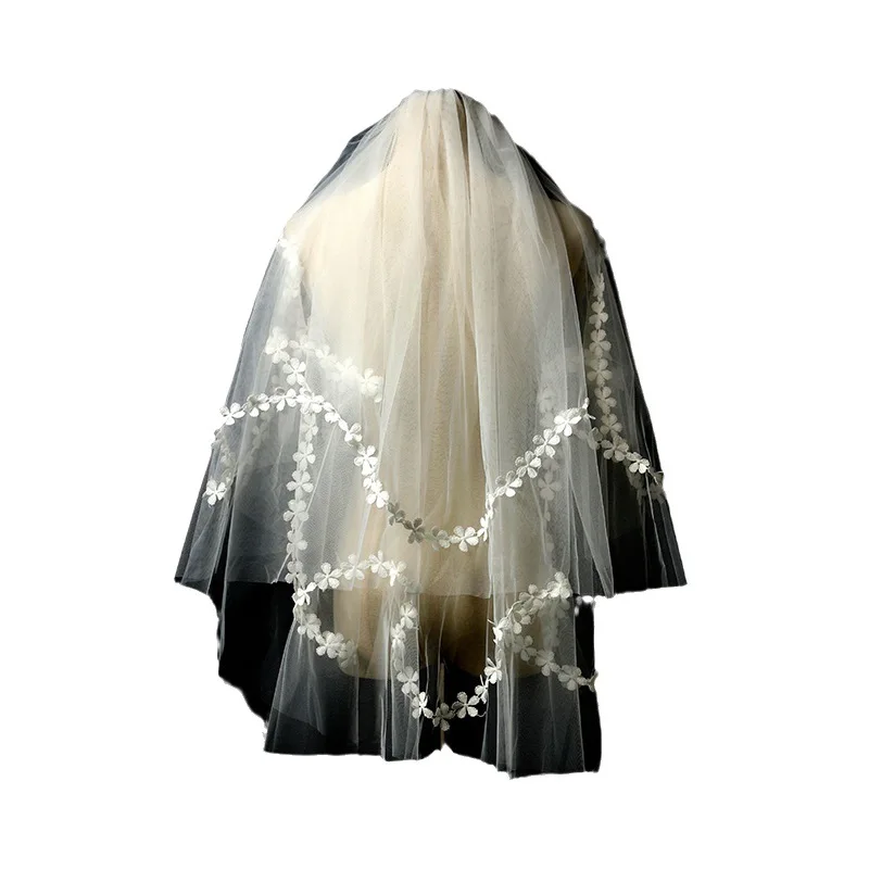 

Veil Bride Wedding Internet Celebrity Photo Props Certificate Registration White Simple Water Soluble Lace Headgear Veil