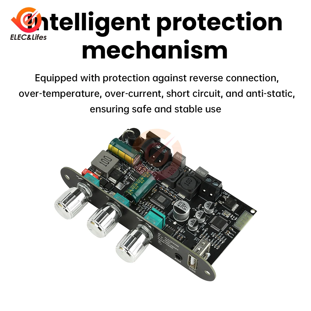 부스트 회로가 있는 100W TPA3116D2 블루투스 증폭기 보드 완전 보호 예산 DIY 모노/스테레오 스피커 프로젝트에 이상적