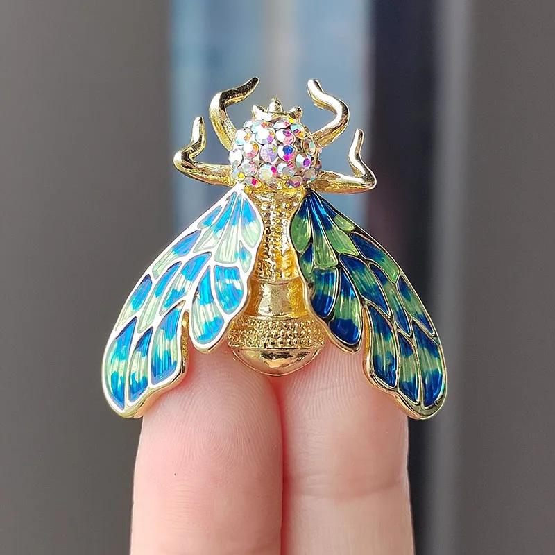 Personalized Drip Oil Colored Glaze Cicada Wing Brooches For Women Unisex Elegant Rhinestone Insect Alloy Brooch Causal Jewelry