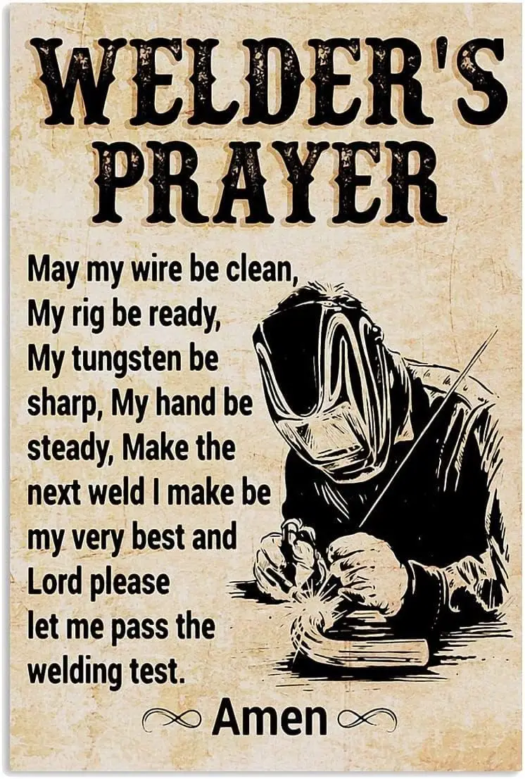 Aluminium Metal Tin Signs Funny Welder;S Prayer Retro Look Home Club Bar Wall Art Decoration Sign -aluminum