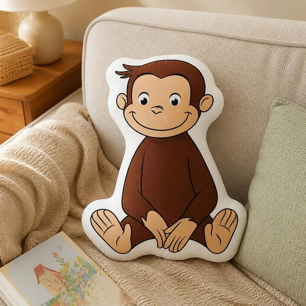 Curious George Monkey Cartoon Preschool Kids Gift Plush Pillow Cushion Irregular Stuffed Throw Pillow Home Decor Gift Sofa Bed