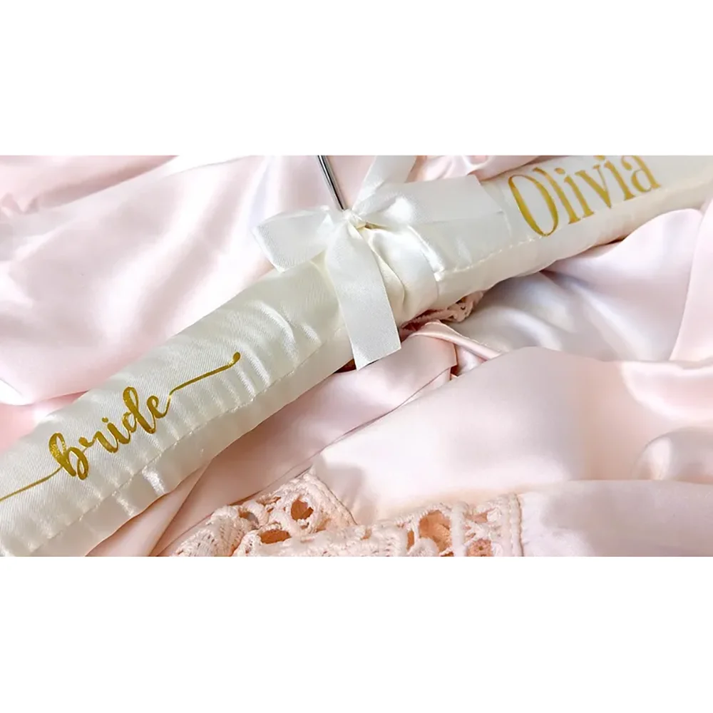 مخصص العروس فستان الزفاف شماعات مع القوس الساتان العباءات شماعات العروس لتكون الزفاف دش المشاركة العازبة الدجاجة حفلة هدية #4