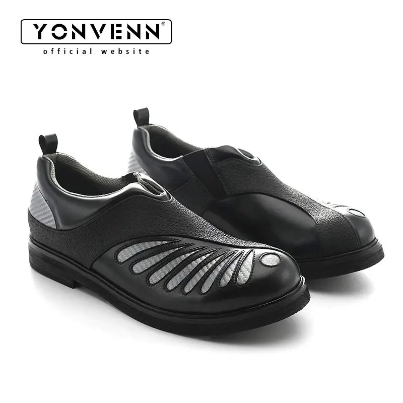 

Men's slip in casual leather shoes with multi piece splicing design, street trendy style, work commuting shoes