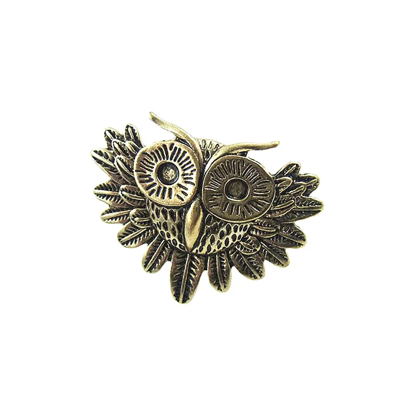 Vintage Style Carved Angry Owl Head Feather Bird Face Finger Ring Size 6.5 Womens Fashion Golden Alloy Metal Rings Jewelry