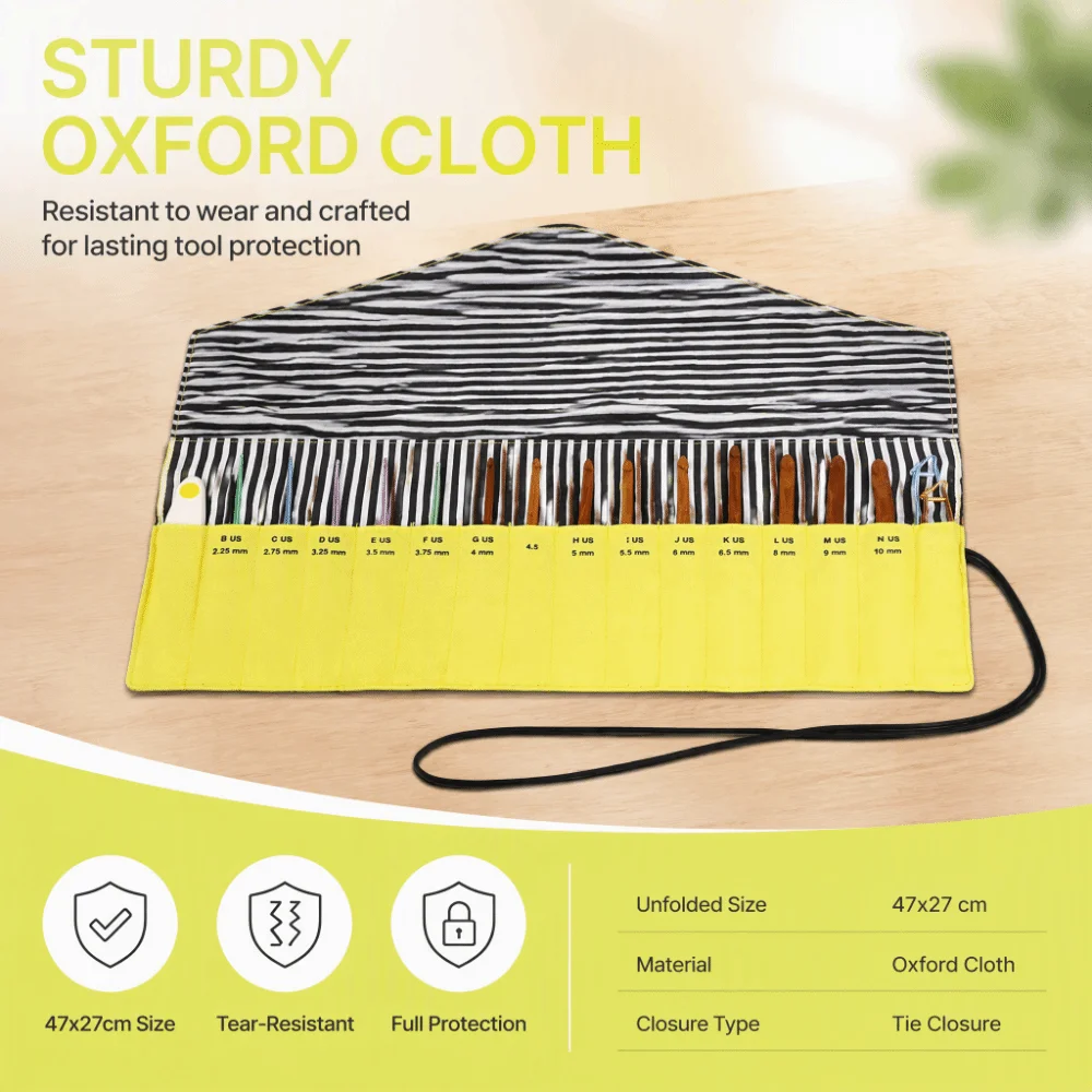Oxford Cloth Material Crochet Hook Storage Bag Folding Structure Portable Design Crochet Hook Case Yellow Color Size Markings