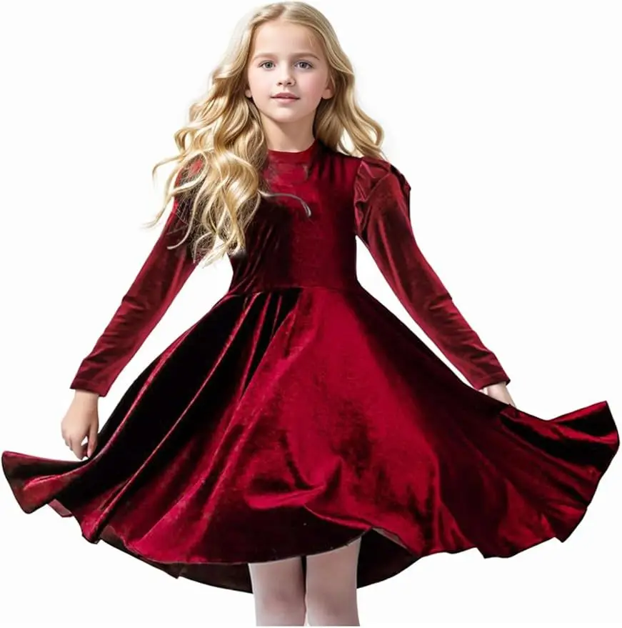 

2025 Girls Ruffle Edge Long-sleeved Casual Spring And Autumn Dress Princess Dress Christmas Party Performance Dress Cross-border