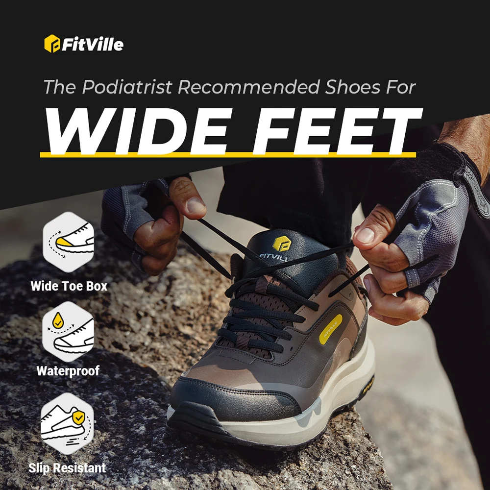 FitVille Men's Shoes Wide Width Outdoor Hiking Shoes Lightweight Breathable for Swollen Feet Correction Toes Relieve Pain