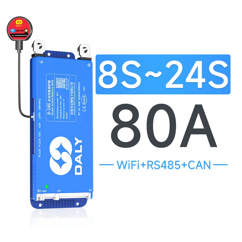 hibms DALY Smart BMS Active Balance BMS Lifepo4 3S 4S 12V 8S 24V 16S 48V 100A 150A 250A 3,2V Li-Ion 3,7V LTO Batterie RS485 CANBUS WiFi 5