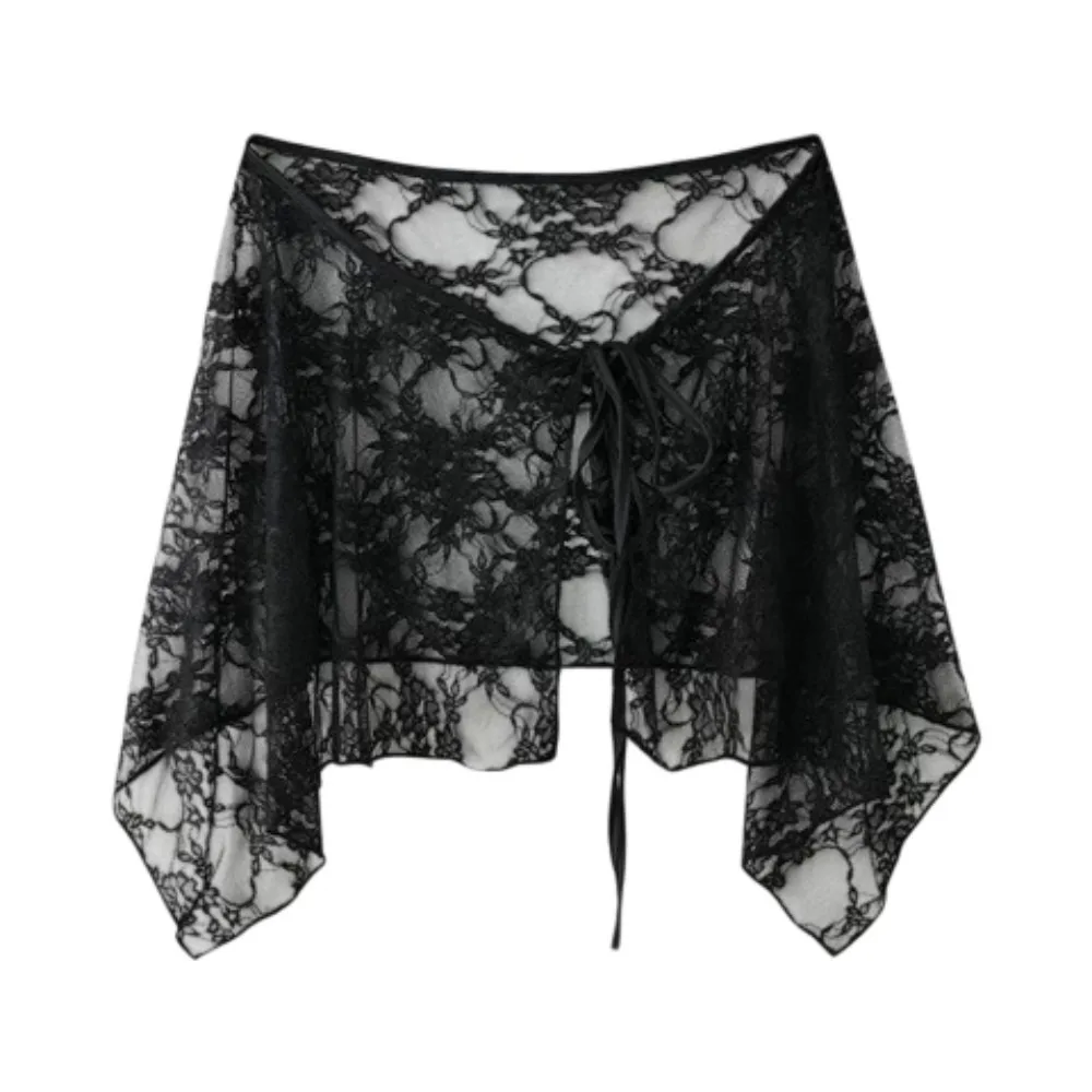 

Французская кружевная мини-юбка с вышивкой в стиле Y2K, уличная мода, юбка с драпировкой, асимметричный подол, юбка-фартук в стиле Харадзюку