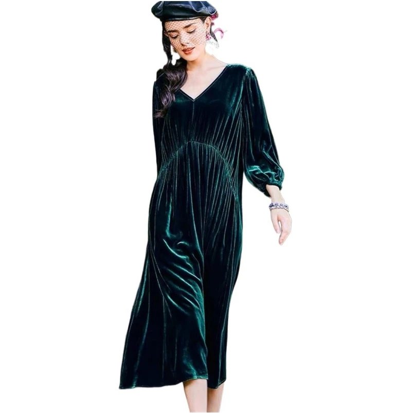 French Elegant Autumn Oversized Dress 2024 Winter Women Vintage Casual Velvet Dress Fashion Robe vestidos elegantes para mujer