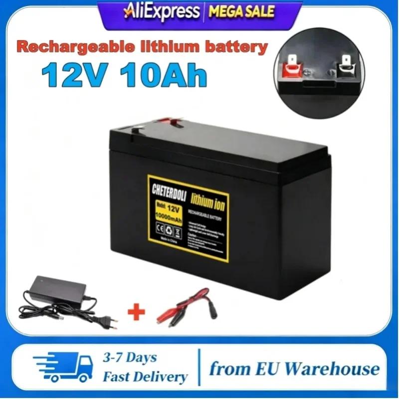 12V 10Ah 18650 Lithium-Ionen-Akkupack mit integriertem BMS, wiederaufladbarer Ersatzakku für Sprühgeräte, elektrische Spielzeugautos und LED-Leuchten.
