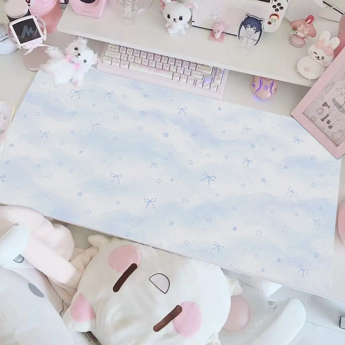 Blue Lace Musical Note Y2K PU Leather Desk Mat Protector Office Mouse Pad Waterproof Non-Slip Carpet Mat Laptop Desk Blotter Pad