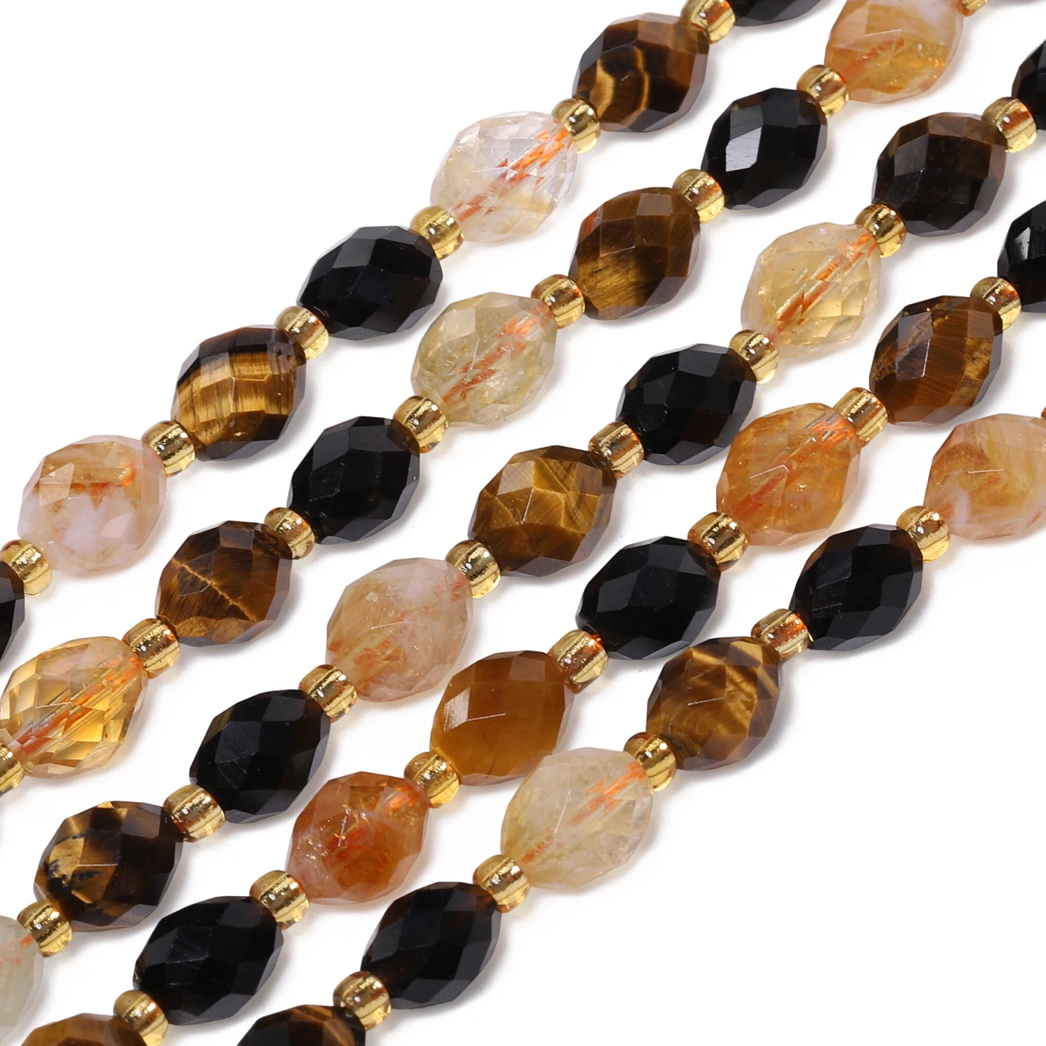 6x8mm Faceted Oval Mix Natural Stone Obsidian Tiger Eye Citrine Beads Rice Shape Spacer Beads for Jewelry Making DIY Bracelets