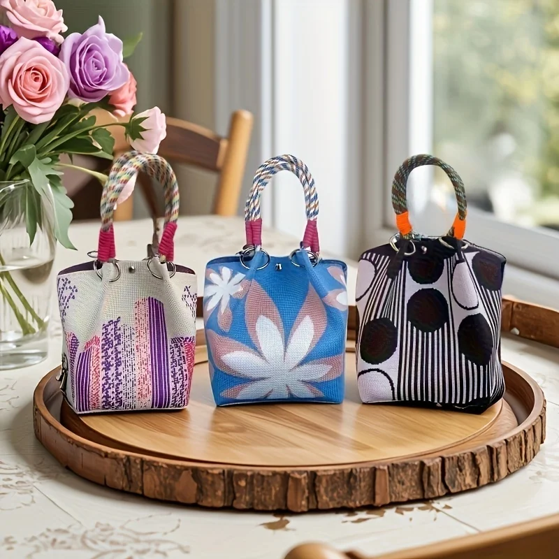 

1 шт., тканая большая сумка с цветочным принтом, полиэстер, складная, большой вместительный дизайн с узлом, легкая, для переноски, для покупок, путешествий, пляжа