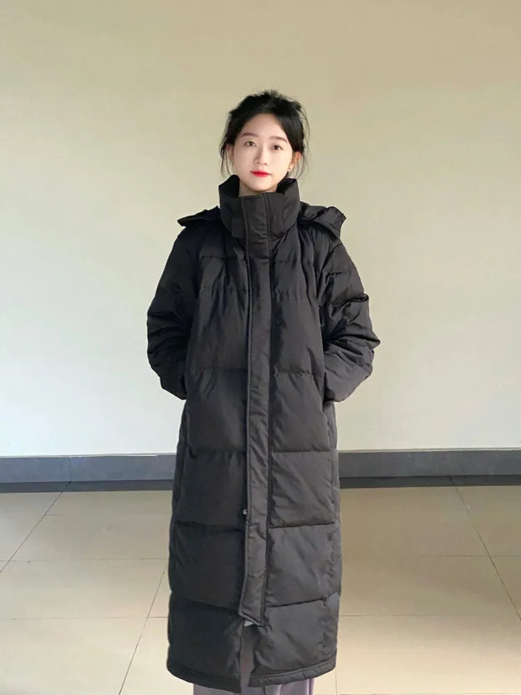 

Зимнее утепленное длинное пуховое пальто женское до колен, оверсайз, в корейском стиле, для повседневной носки, ветрозащитное, с высокой талией, с декоративными элементами