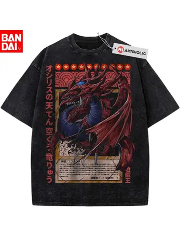 Yu-Gi-Oh! Osiris the Sky Dragon Oversized T-Shirt Vintage Washed Anime Graphic Tee for Men Harajuku Streetwear Short Sleeve Top