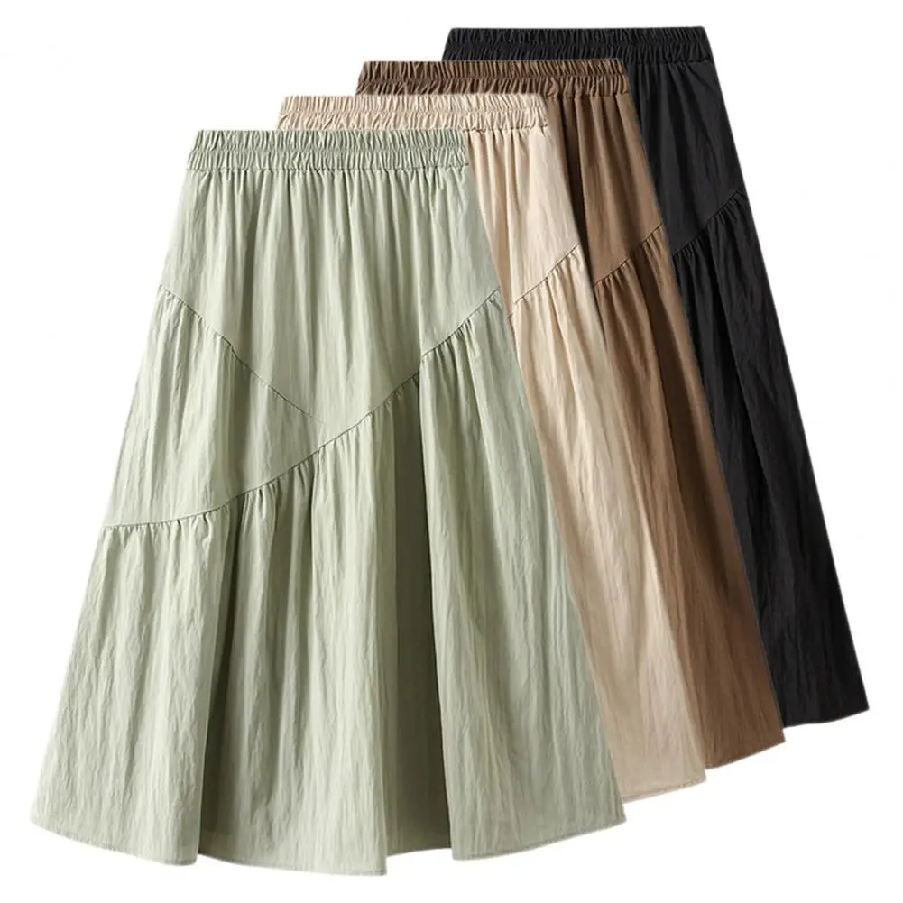 

A-line Skirt with Pleated Hem Elegant A-line Midi Skirt High Waist Pleated Hem Solid Color Splicing for Wear Special Occasions