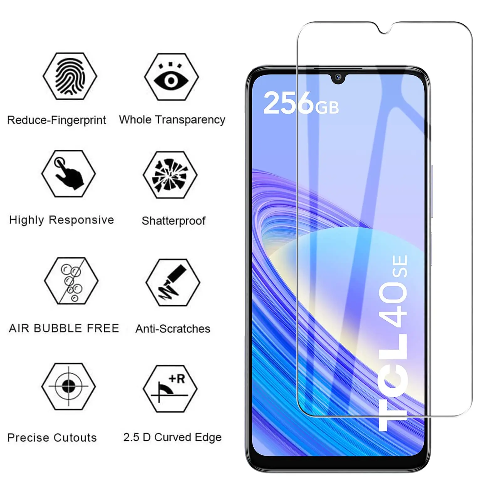 Screen Protector For TCL 40 SE, Tempered Glass HD 9H Anti Scratch Case Friendly High Aluminum