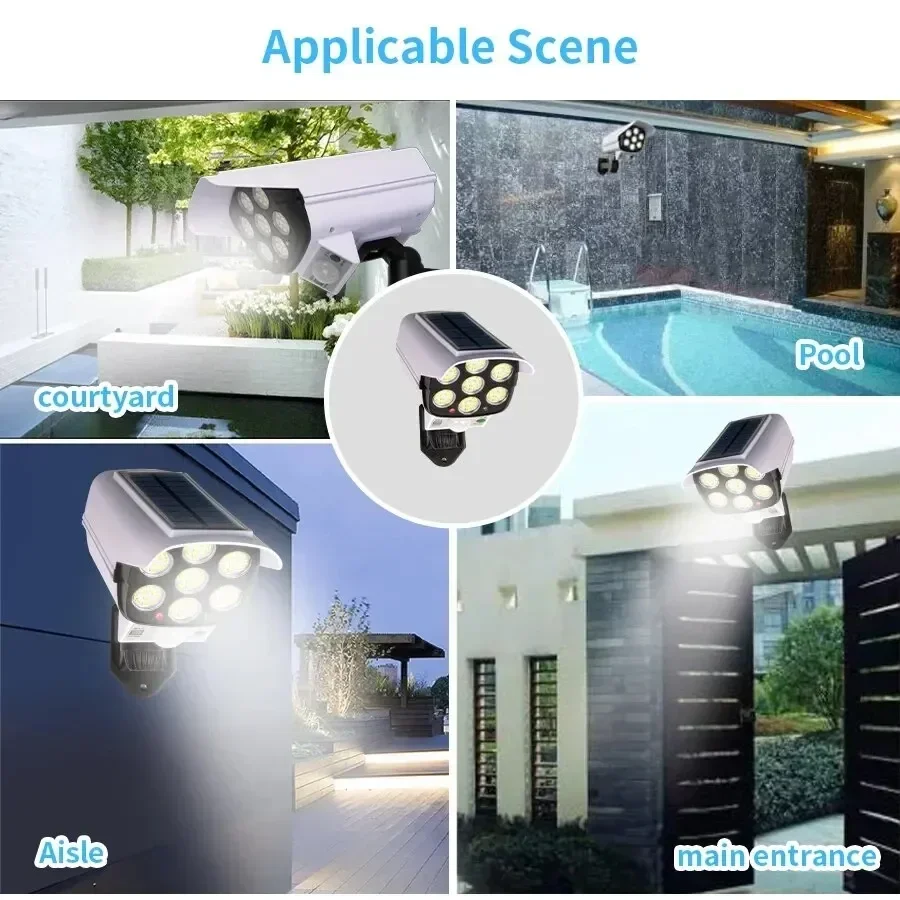 77LED Solar Lamps Outdoor Motion Sensor Solar Lights Simulation Monitoring Cameras Flood Light IP65 Waterproof Lamp for Garden