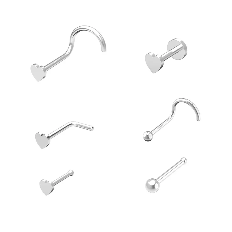 5 قطعة فضية اللون موضة الجراحية الصلب تشيكوسلوفاكيا الأنف ترصيع الحاجز ثقب القلب ستار الأنف الدائري الأنف ترصيع مجوهرات للجسم للنساء #6