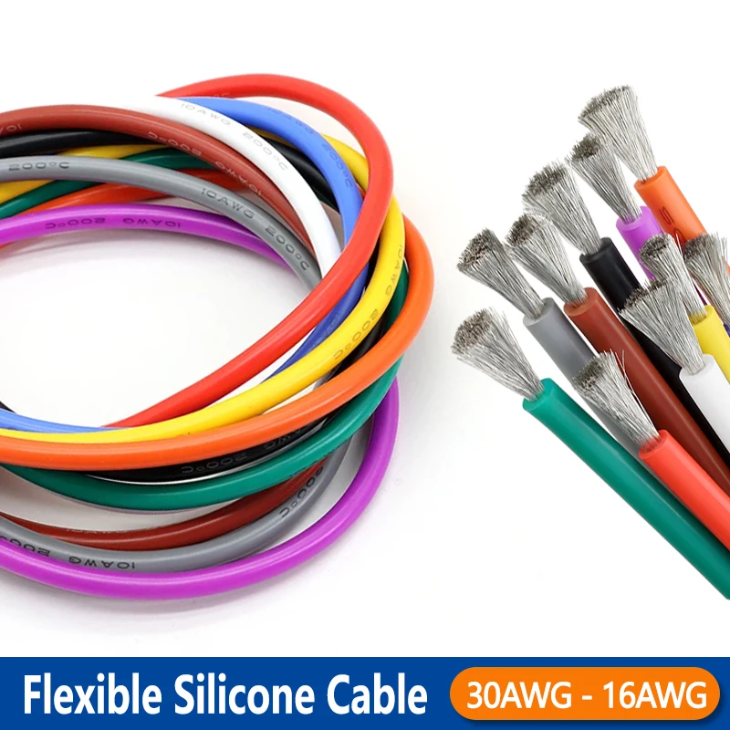 

5~50m Flexible Silicone Cable Car Battery Automotive Wiring 30 28 26 24 22 20 18 16AWG Heat-resistant Tinned Copper Power Cord