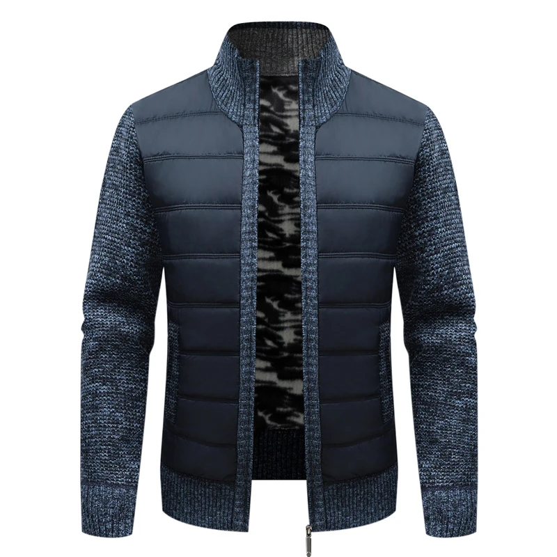 Winter Men Warm Cardigan Padded Jackets Fashion Men Fleece Lined knitwear Sweaters Cardigan Coats Men Windbreaker Knit Jacket