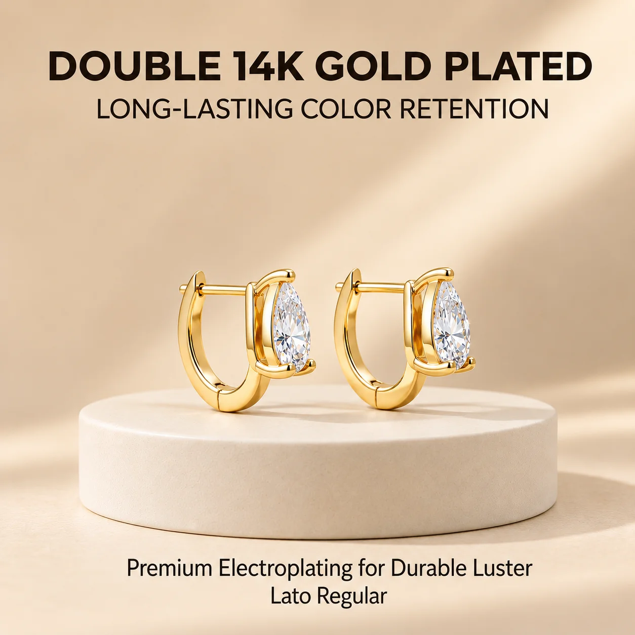 Moonmory Verbesserte Minimalistische Messing-Creolen für Damen, Luxusmarke, Doppelte 14K Vergoldete Marquise-Oval-Huggie-Ohrringe, Großhandel – Detail 14