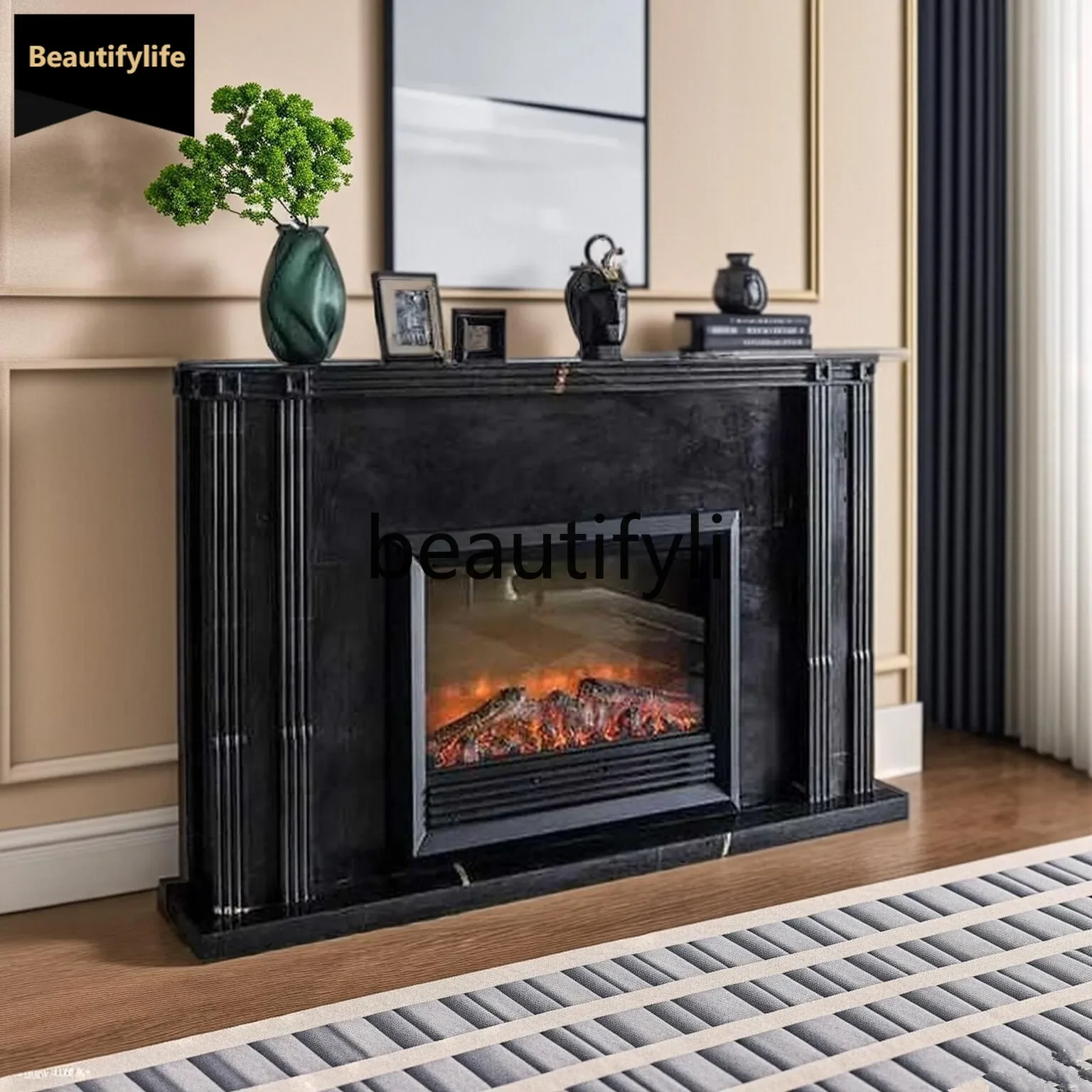 A95 European Classical Style Fireplace Mantel Background Wall french American Style Entrance TV Cabinet