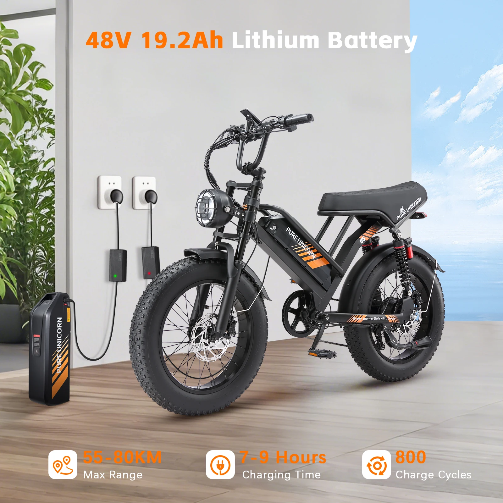 Fat Tire Elektrofahrrad 48V 1000W 19,2Ah Langstrecken-E-Bike für Herren 45KM/H 20 Zoll Moped-Style Mountain E-Bike – Detail 4
