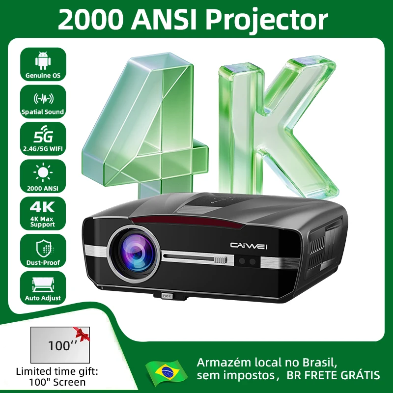 

4K Projector Full HD1080P 2000 Anis Lumens Netflix Licensed WiFi Dolby Video Auto Focus Home Movie Theater Projectors in Brazil