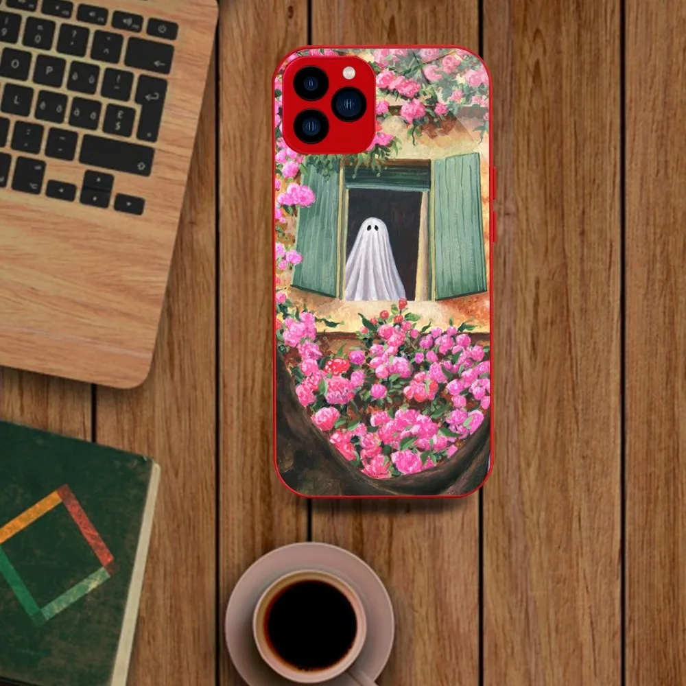 Cute Flower Garden Ghost Cartoon Phone Case For iphone Tempered Glass 14 13 12 11 Pro Mini XS MAX Plus X XR Cover