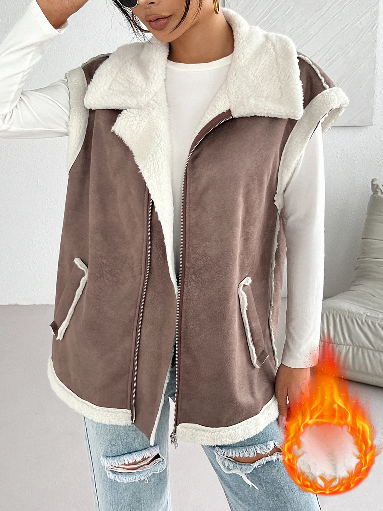 

Imitation Fur Leather Vest Coat Women Sleeveless Loose Zipper Jacket Lady Waistcoat Autumn Winter Warm Motorcycle Clothes