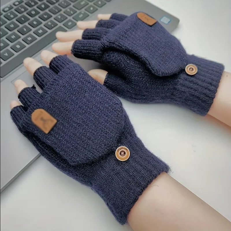 1/2/3Pairs Warm Knitted Fingerless Gloves Thickened Windproof Open Flip Design Flap Gloves Running Biking Driving Outdoor Mitten
