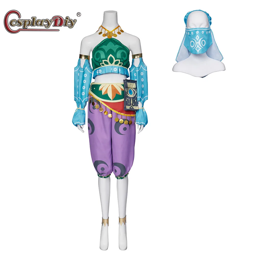 Cosplaydiy Game Breath of The Wild Costume Female Link Gerudo Cosplay Outfit Women's Sexy Top Pants Mask Suit Halloween outfits