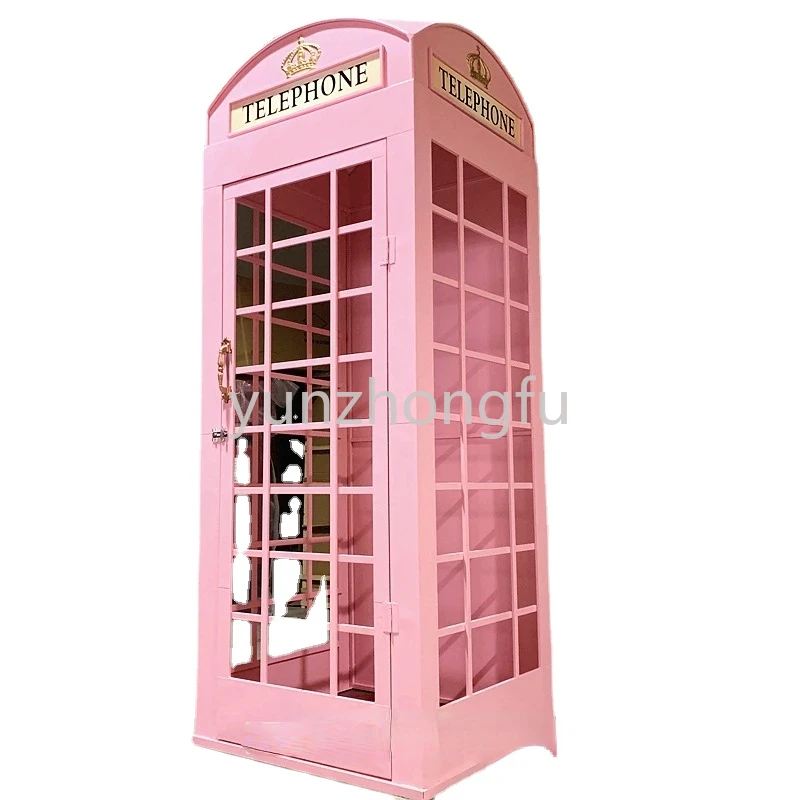 LFB1646-1 Amazing Design Photo Props Baby Pink Telephone Booth Set with Artificial Flowers for Wedding Hotel Salon Decorations