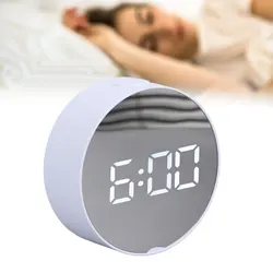 Digital Mirror Clock Alarm White Big Round Screen Easy to Read Portable LED Clock for Office Bedroom Travel Digital Mirror Clock