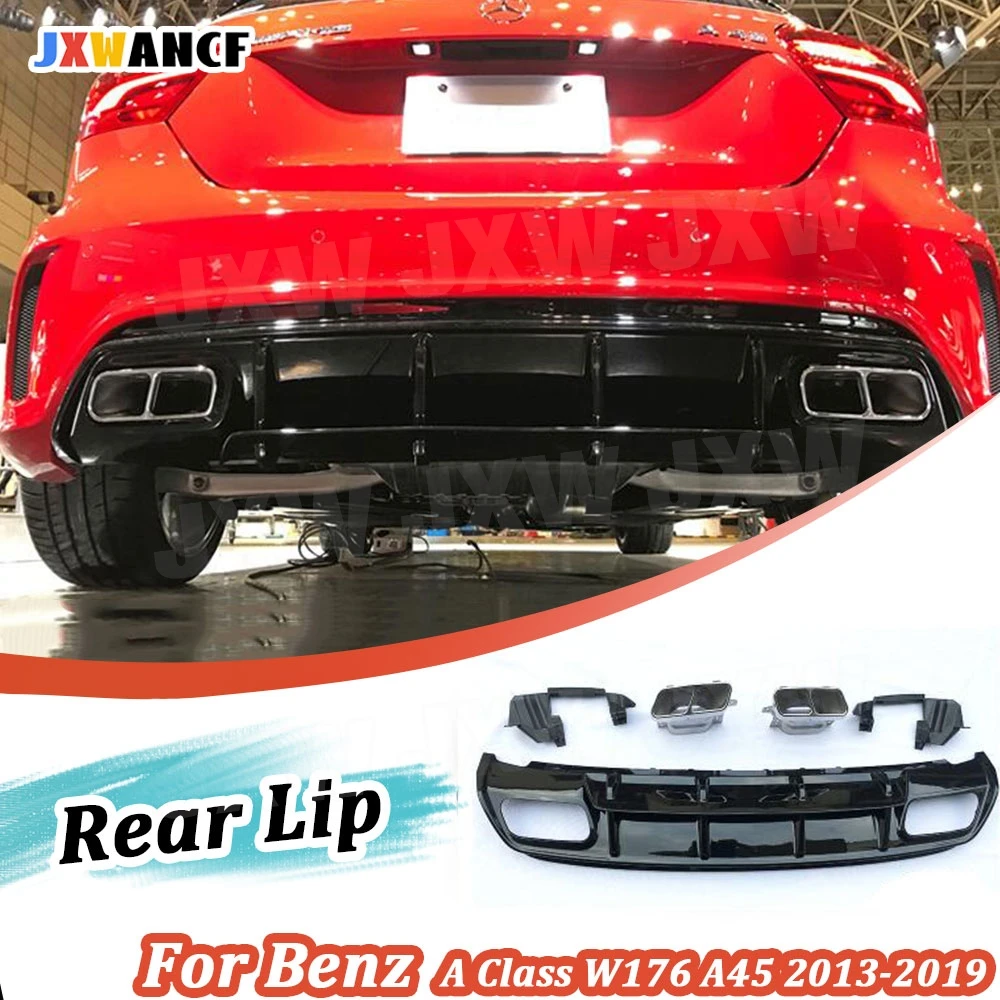 

JXWANCF PP Rear Bumper Lip Diffuser with Exhaust Tips 4 Outlet for Benz A Class W176 A45 AMG 2013-2019 Back Bumper Plate
