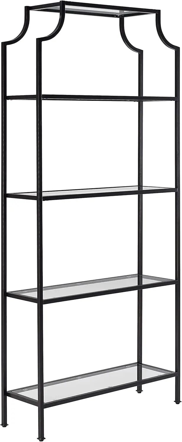 Aimee Bookshelf with Glass Shelves, Bookcase Storage, Oil-Rubbed Bronze