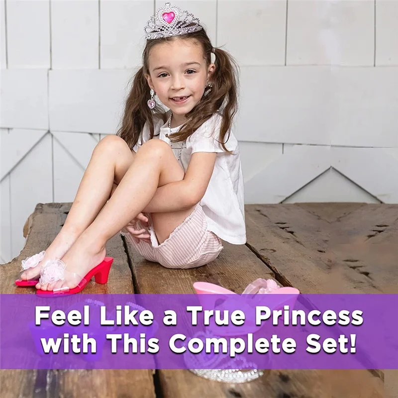 TFORU-Princess Dress Up Shoes للأطفال الأميرة الكعوب التيجان والمجوهرات مجموعة هدايا طفل للأعمار 3، 4، 5، 6، هدية عيد ميلاد أ #3