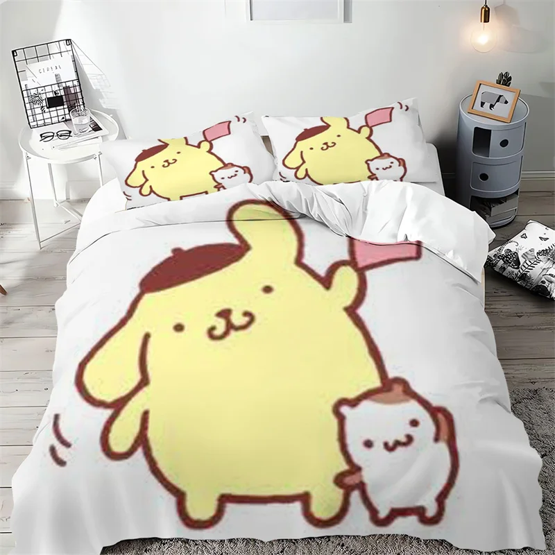 Pompompurin-Juego de ropa de cama para adultos y niños, funda nórdica de varias piezas, costura, costura, decoración de habitación, microfibra