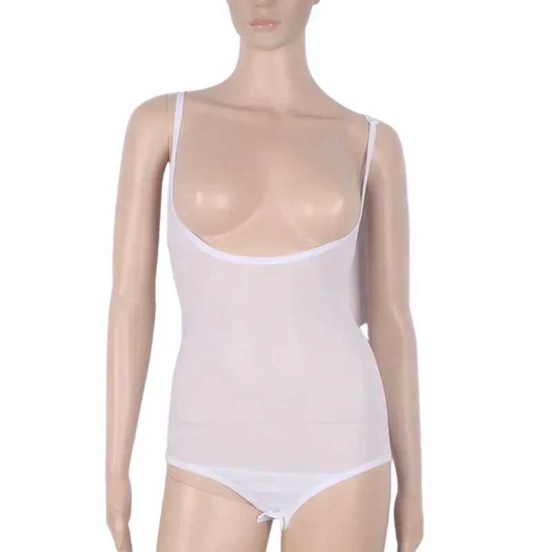 Camisola Sexy transparente con empalme de malla para mujer, camisola transparente con cuello Halter, Top de danza del vientre sin mangas, piel básica de Color sólido